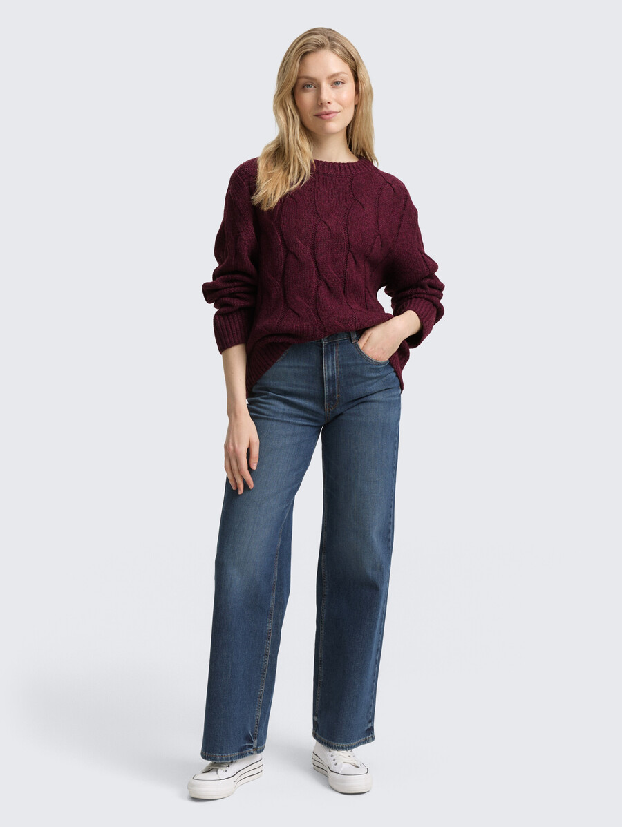 loose fit knitted jumper with cable pattern