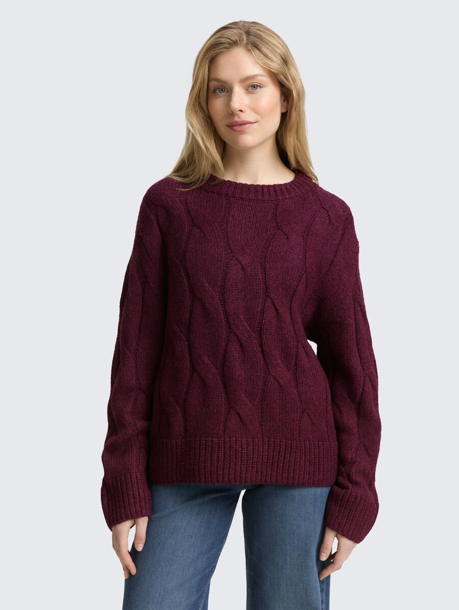 loose fit knitted jumper with cable pattern